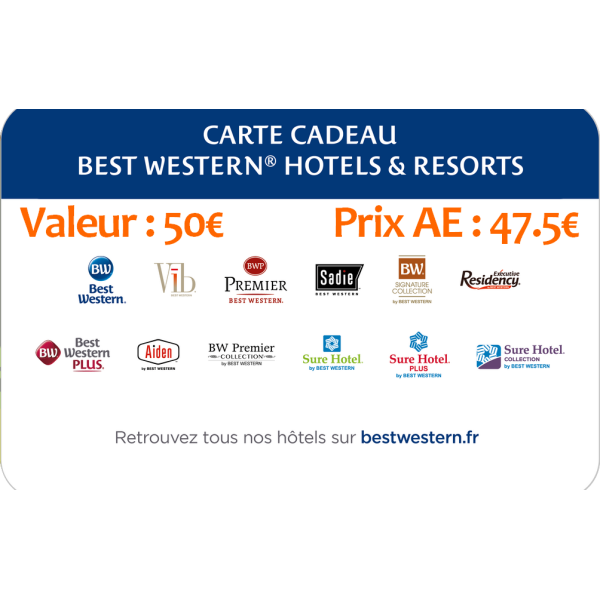 Carte cadeau BEST WESTERN 100€ - Prix AE 95€ par Avantages Enseignants