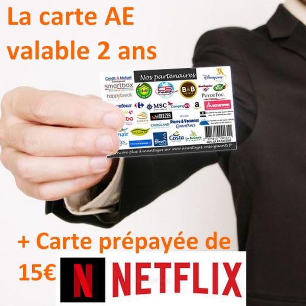 E-Carte AE (2 ans) + 15€ OFFERT chez NETFLIX par Avantages Enseignants